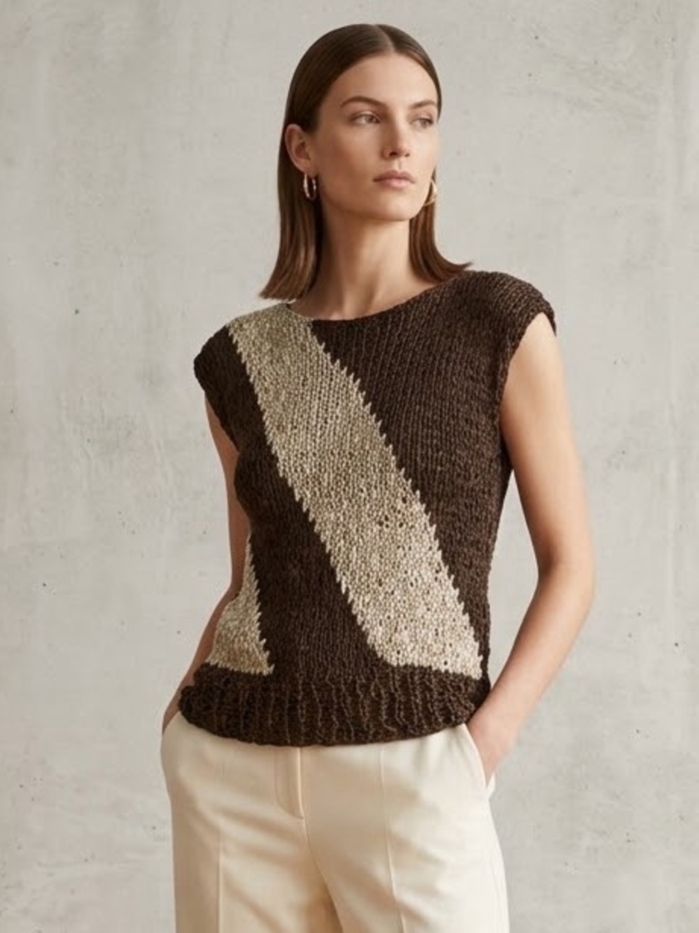 Brown & Cream Knit Women's Sweater